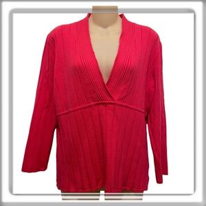 Forenza V-Neck Sweater Long Sleeve Pink Fuchsia Sweater Retro Size XL NWOT